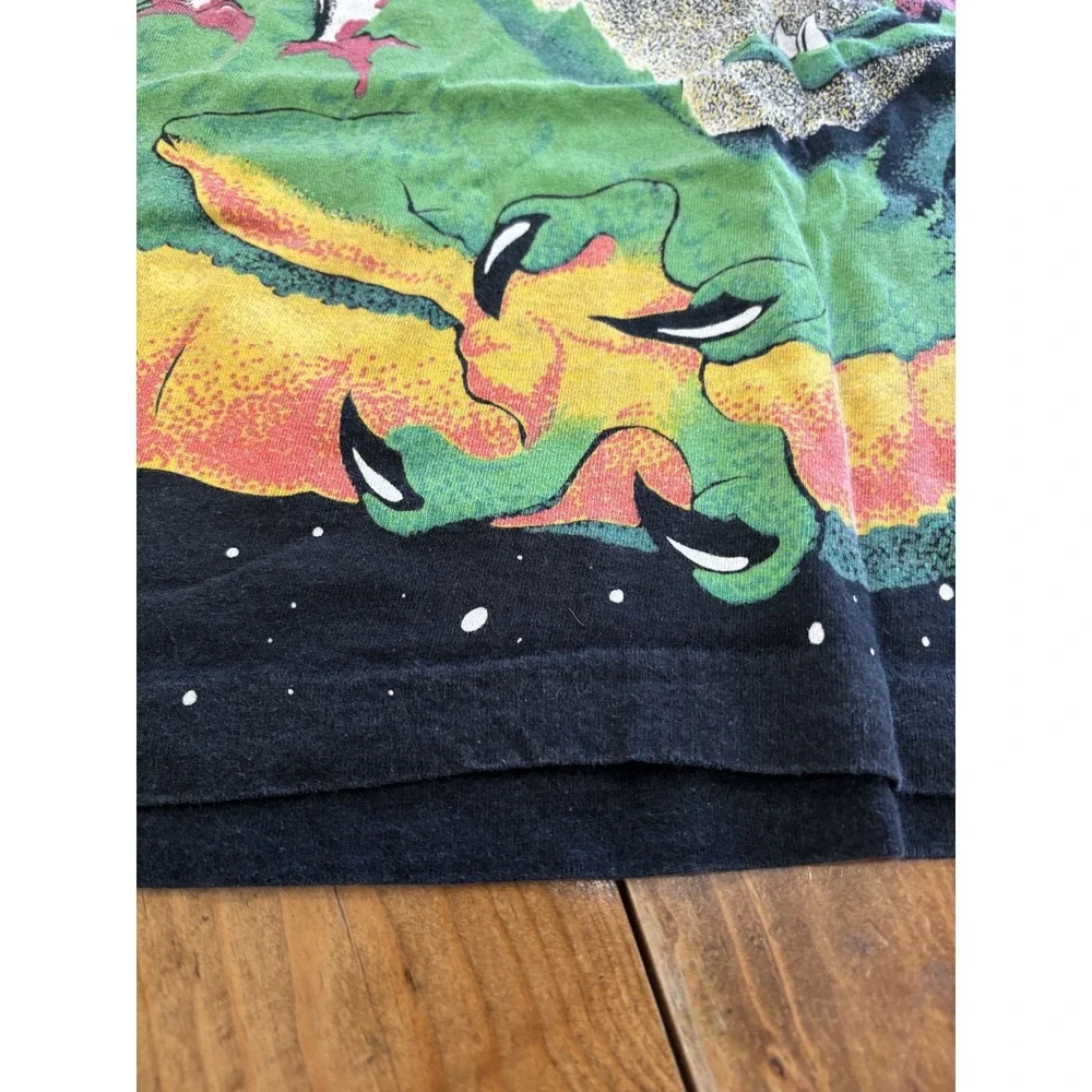 Vintage 80s Fruit of the Loom Eagle Dragon Graphic T-Shirt All Over Print XL USA